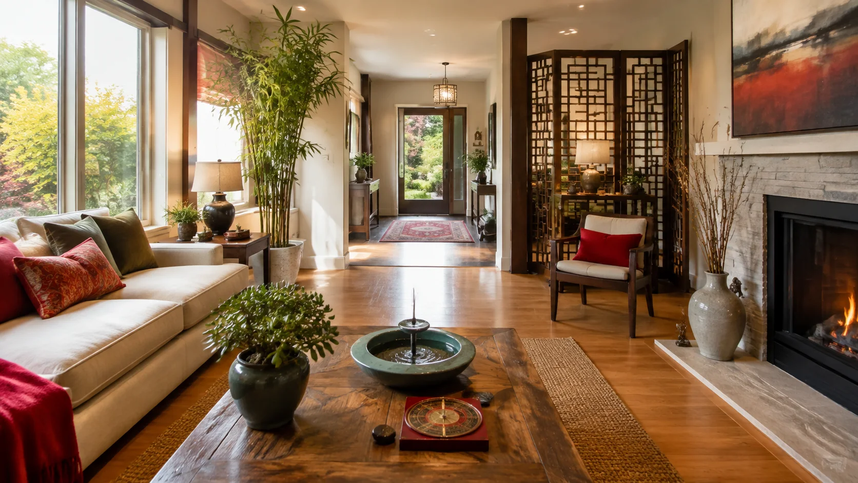Western living room redesigned with Chinese Feng Shui principles