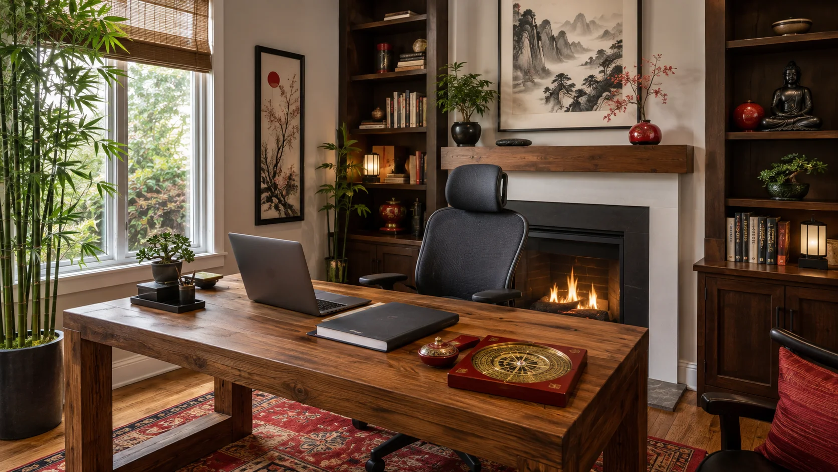 Western home office redesigned with Chinese Feng Shui principles
