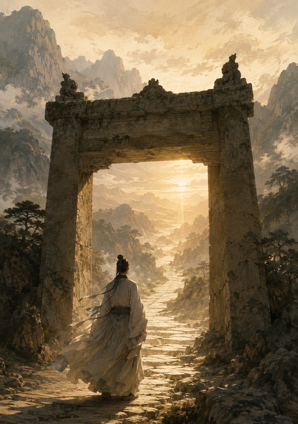 Ancient Mountain Steps Winding Upward Through Mist – Persistence Courage Wallpaper