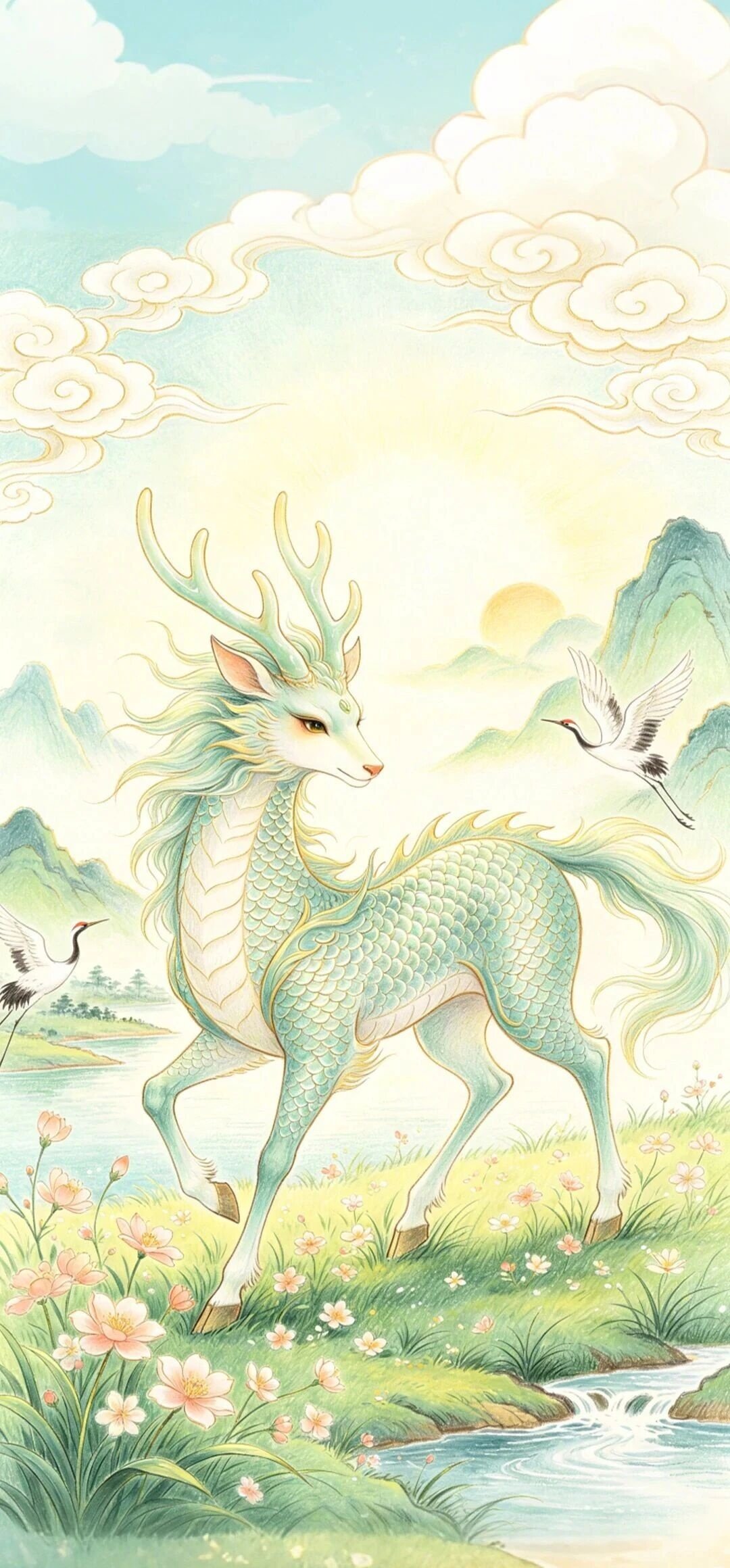 Chinese Qilin Good Luck Wallpaper – Peace and Coming Good Fortune