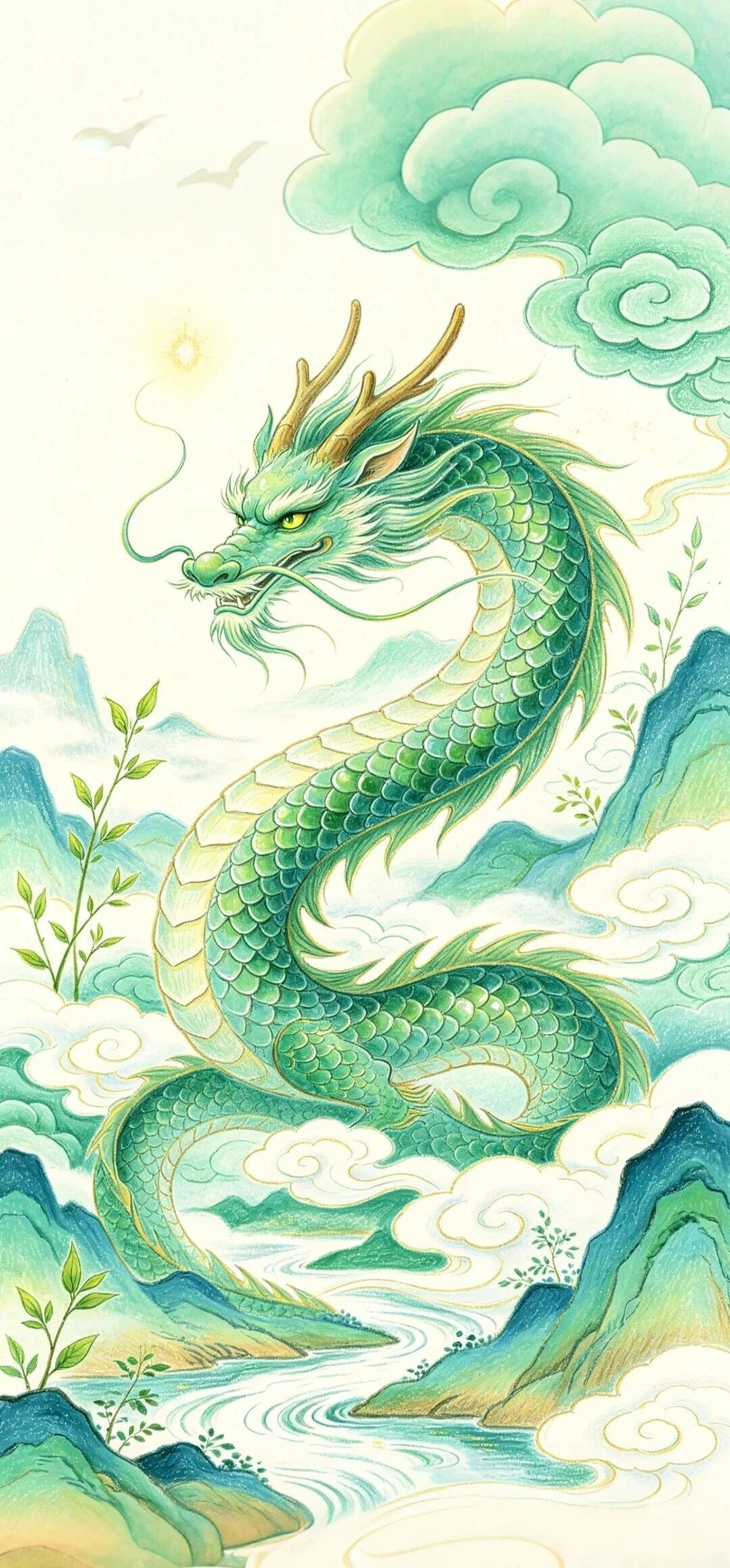 Chinese Azure Dragon Spirit Good Luck Wallpaper – Flourishing and Protection