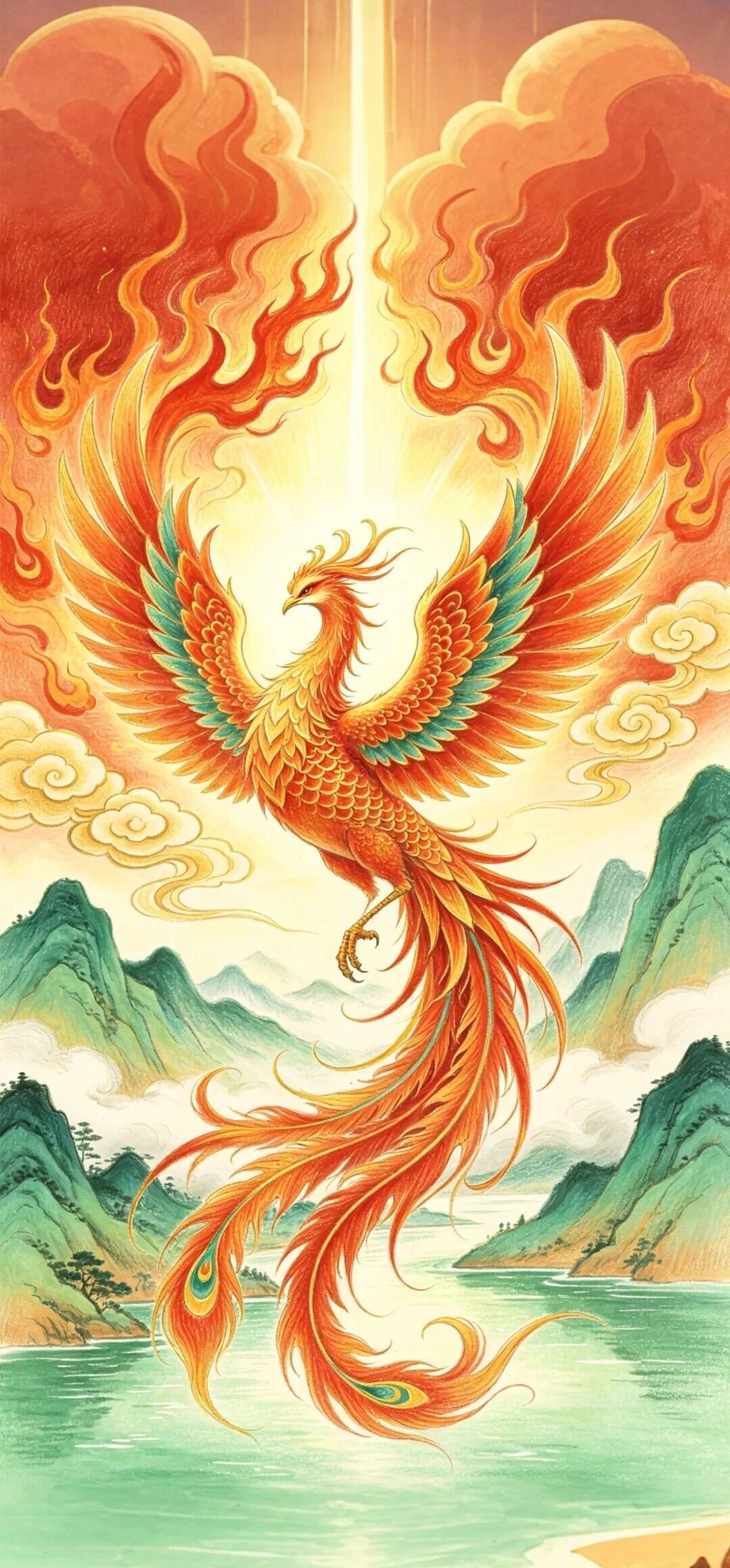 Chinese Vermilion Bird Spirit Good Luck Wallpaper – Passion and Vision
