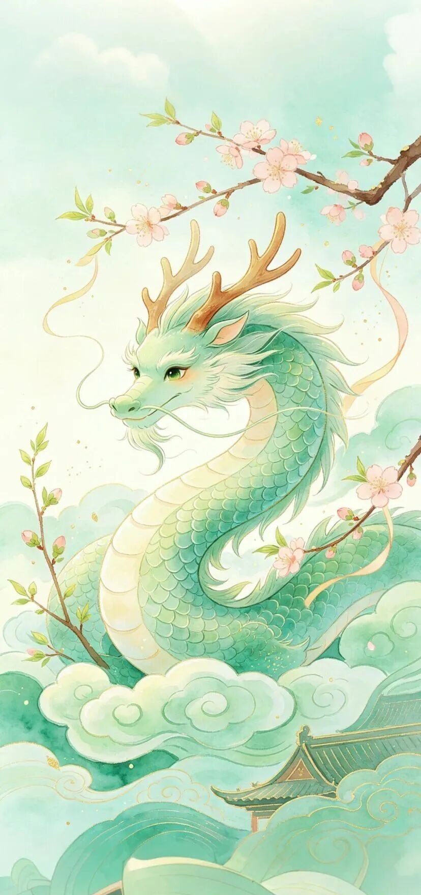 Chinese Azure Dragon Four Symbols Good Luck Wallpaper – Spring and New Beginnings