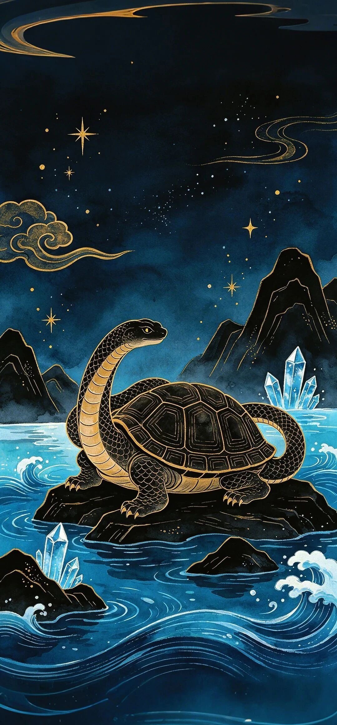 Chinese Black Tortoise Four Symbols Good Luck Wallpaper – Wisdom and Steady Progress