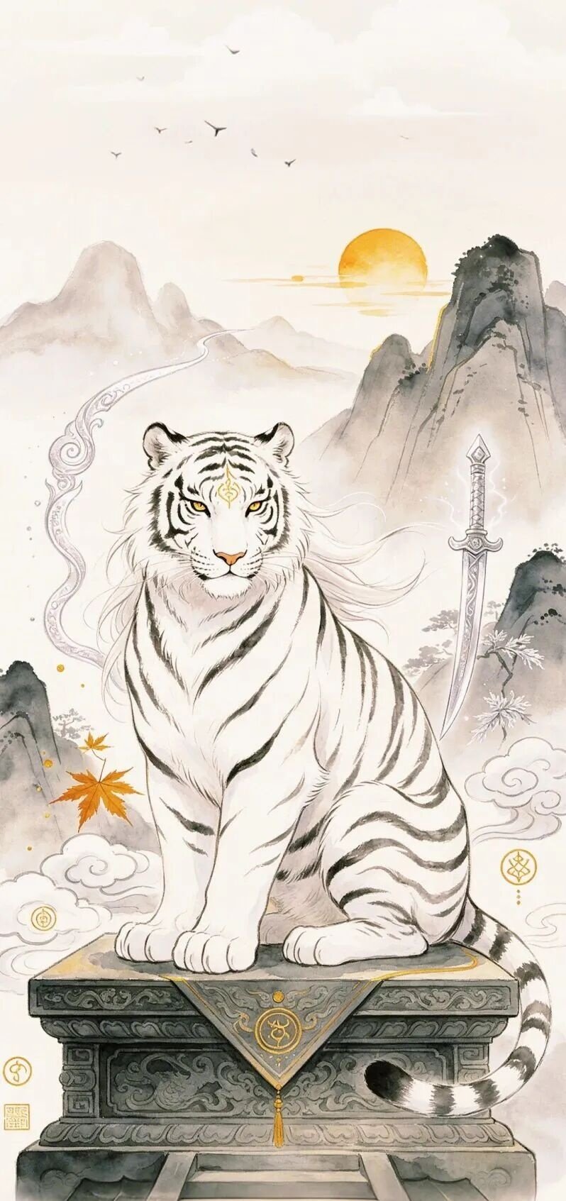 Chinese White Tiger Four Symbols Good Luck Wallpaper – Power and Protection