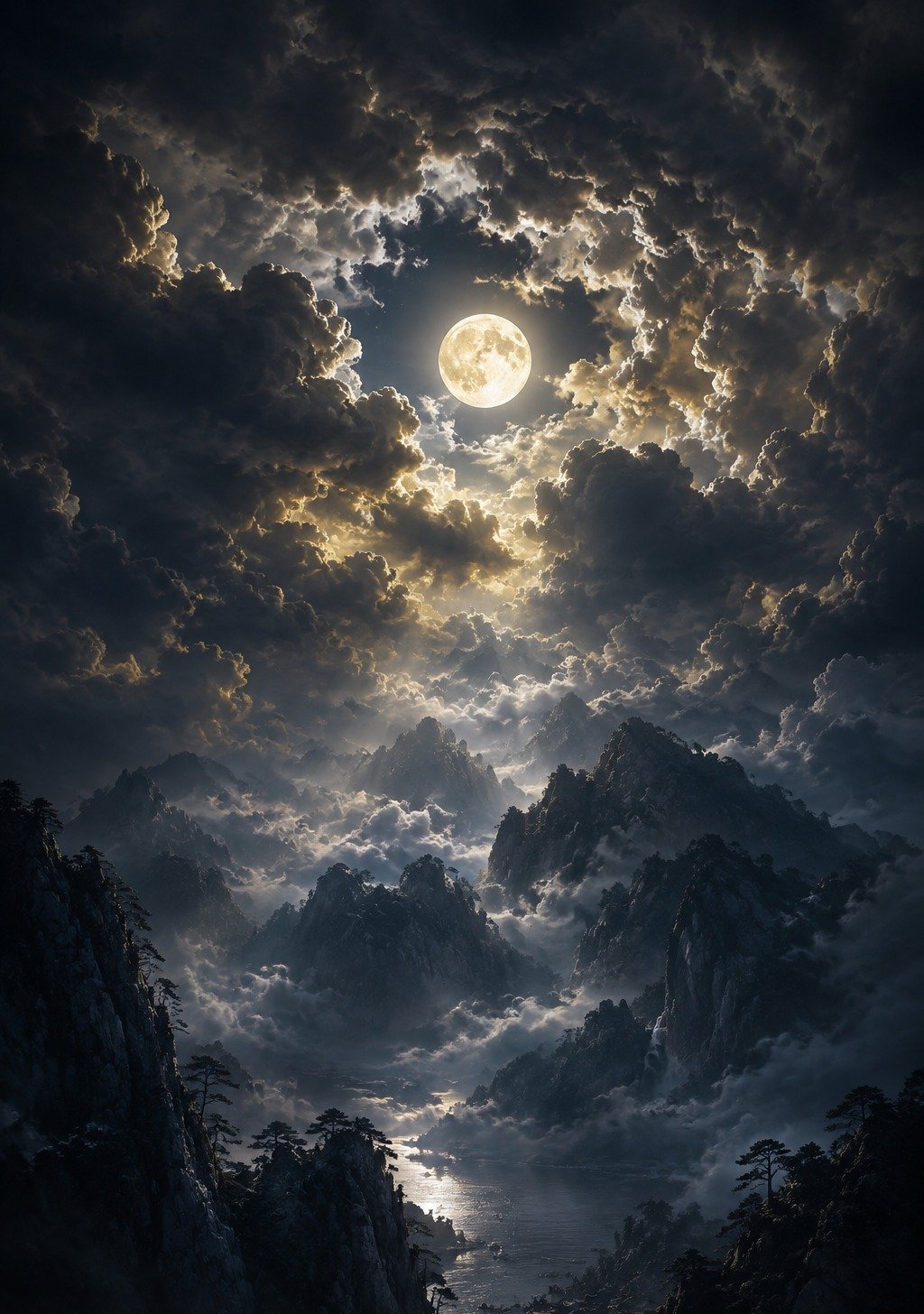 Full Moon Breaking Through Storm Clouds Over Chinese Mountains – Hope Wallpaper