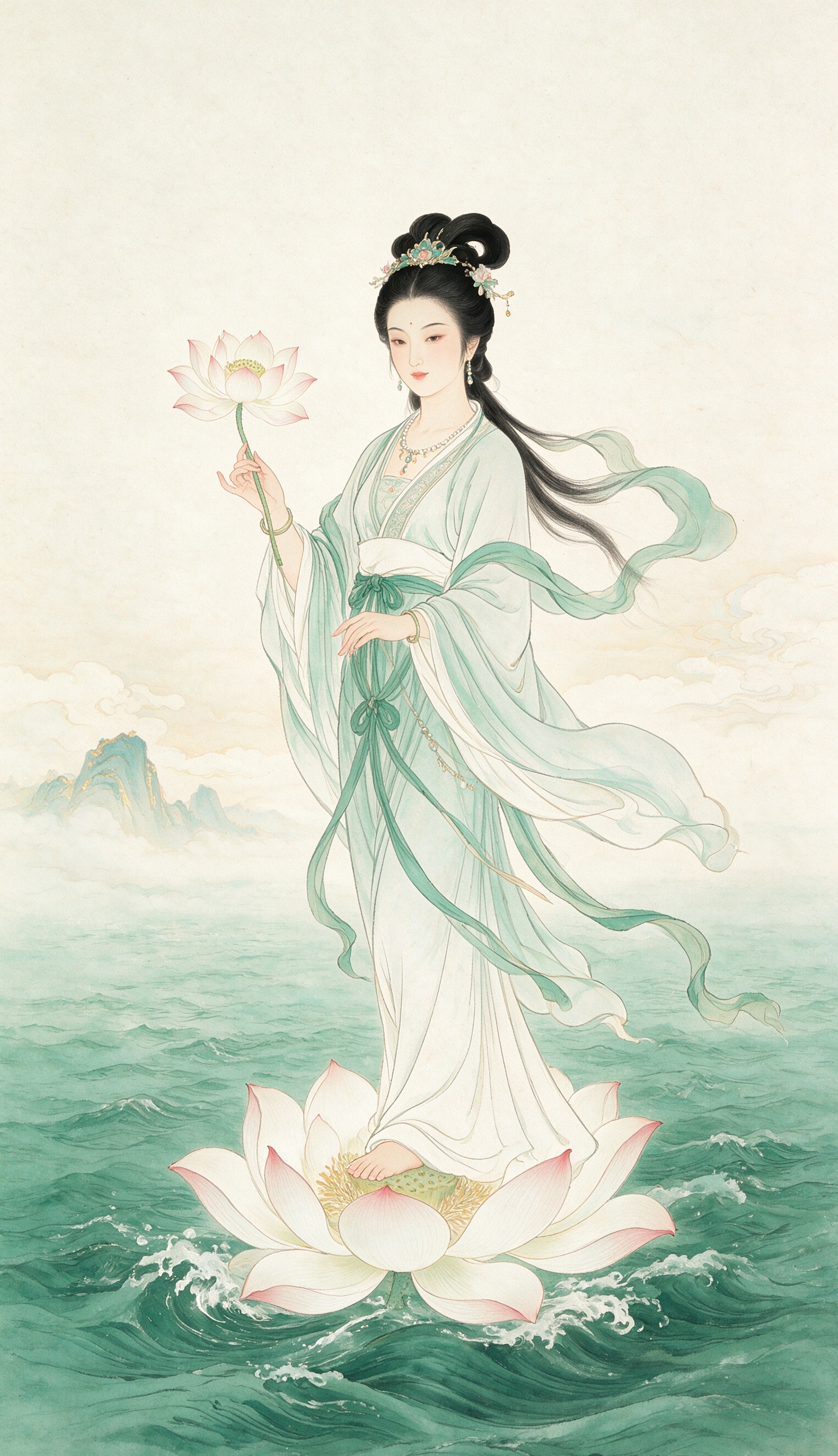 He Xiangu Eight Immortals Good Luck Wallpaper – Pure Heart and Gentle Strength
