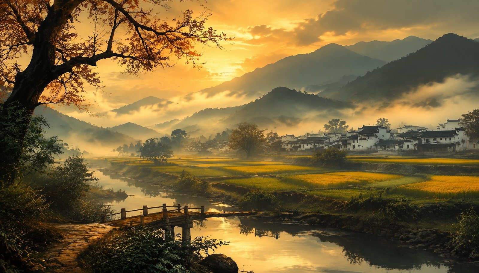 Chinese Countryside Evening Light Cooling After Summer Heat – End of Heat Relief Wallpaper