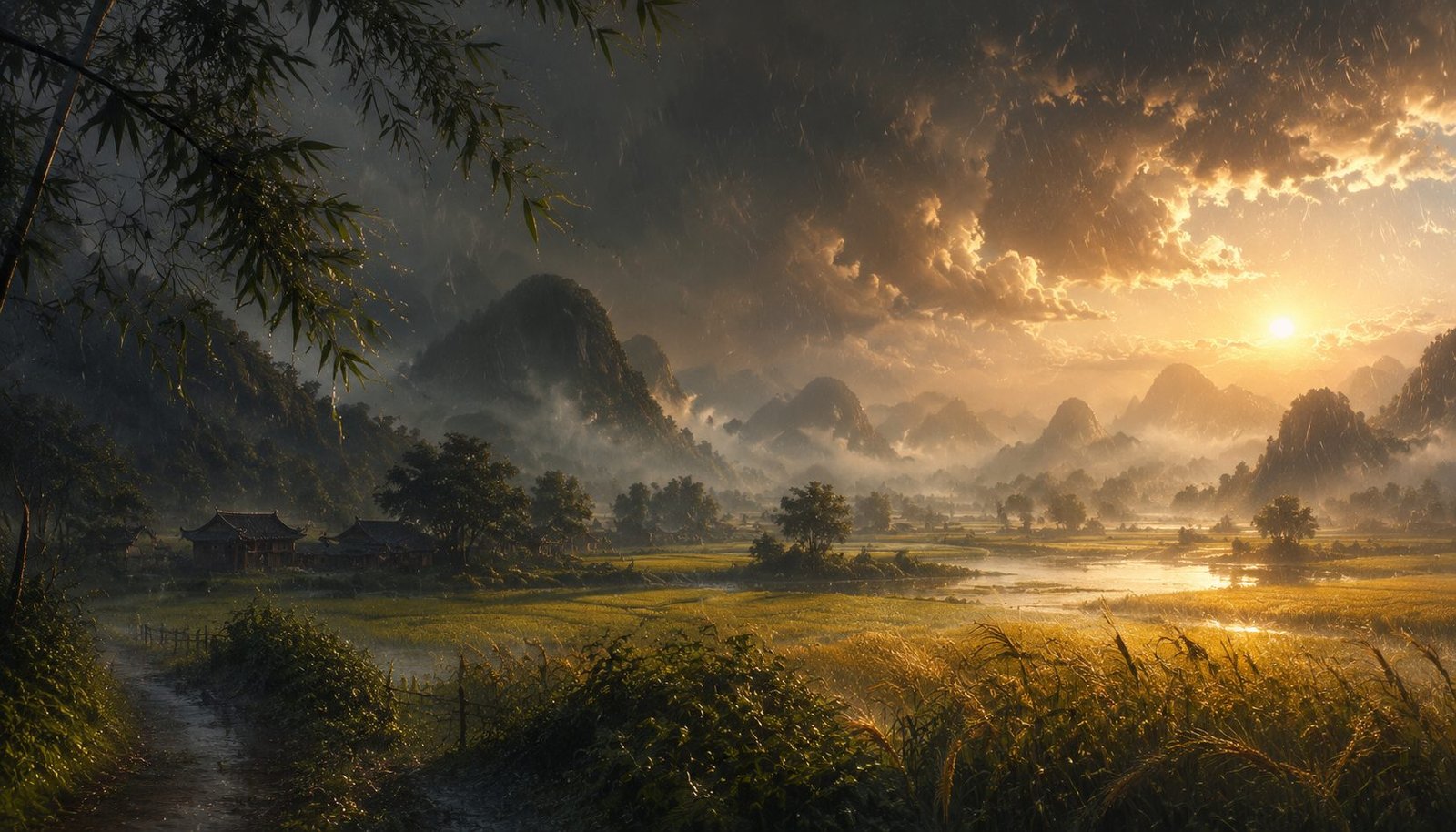 Chinese Farmland Receiving Life-Giving Rain at Grain Rain Season – Abundance Blessing Wallpaper