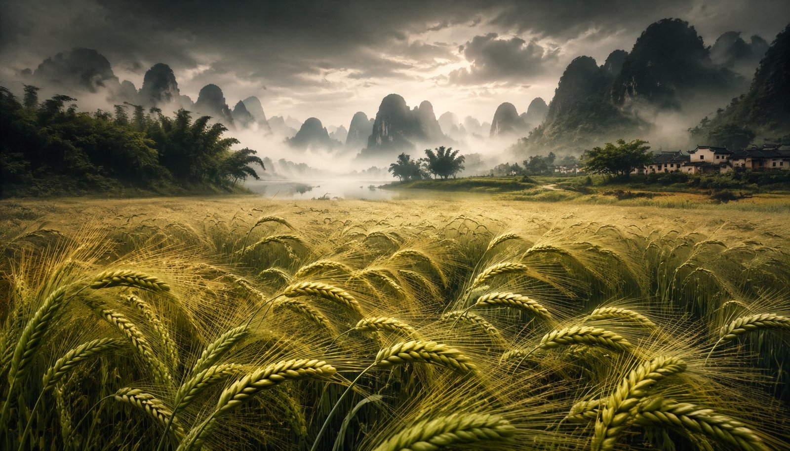 Chinese Wheat Field with Heavy Heads Before Final Ripening – Small Fullness Contentment Wallpaper