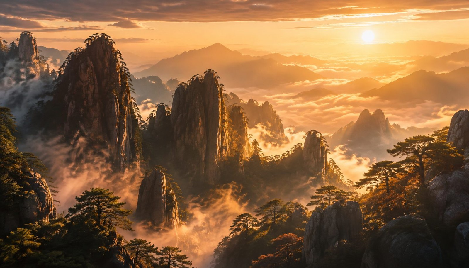 Chinese Mountain at Summer Solstice with Longest Day Golden Light – Peak Moment Wallpaper