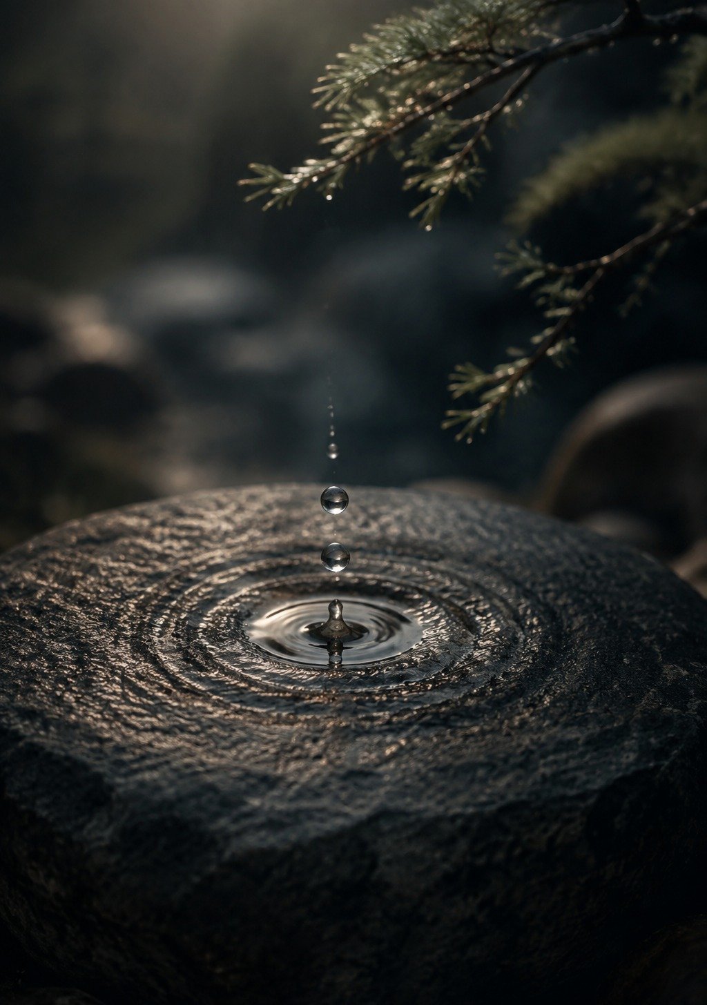 Single Water Drop on Ancient Stone Showing Years of Patient Hollow – Patience Wallpaper