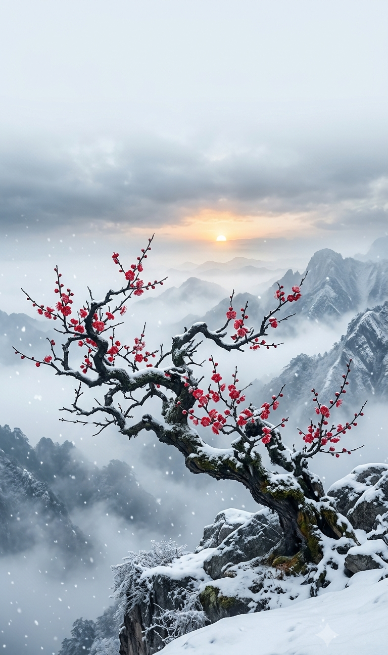 Chinese Plum Blossom Good Luck Wallpaper – Resilience Through Winter