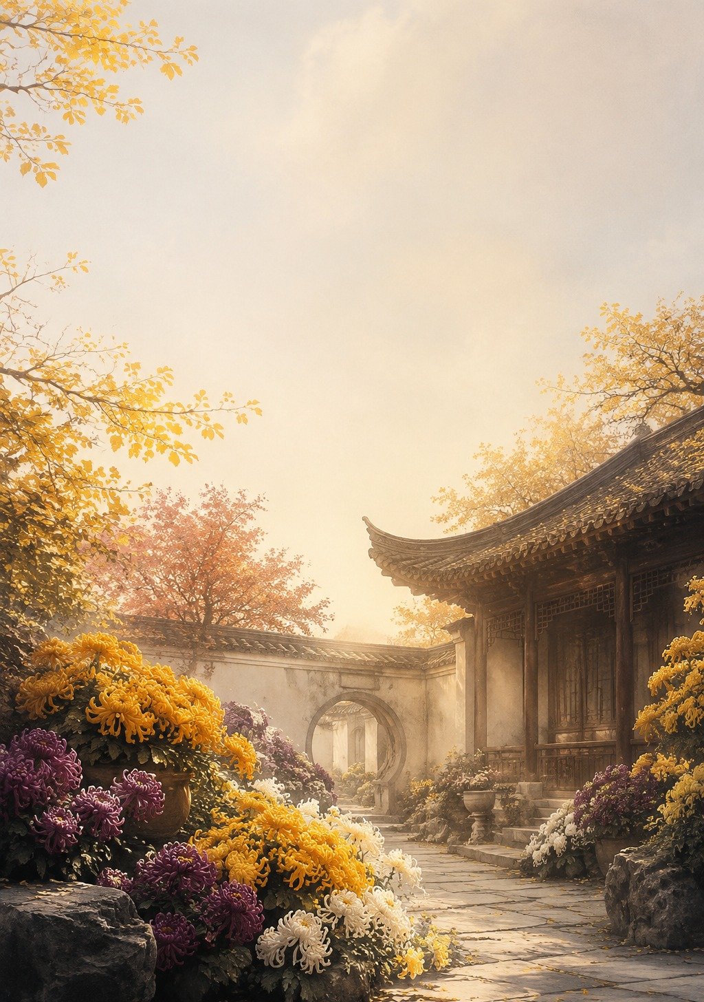 Still Lake Reflecting Autumn Mountains and Clouds in Chinese Landscape – Reflection Season Wallpaper