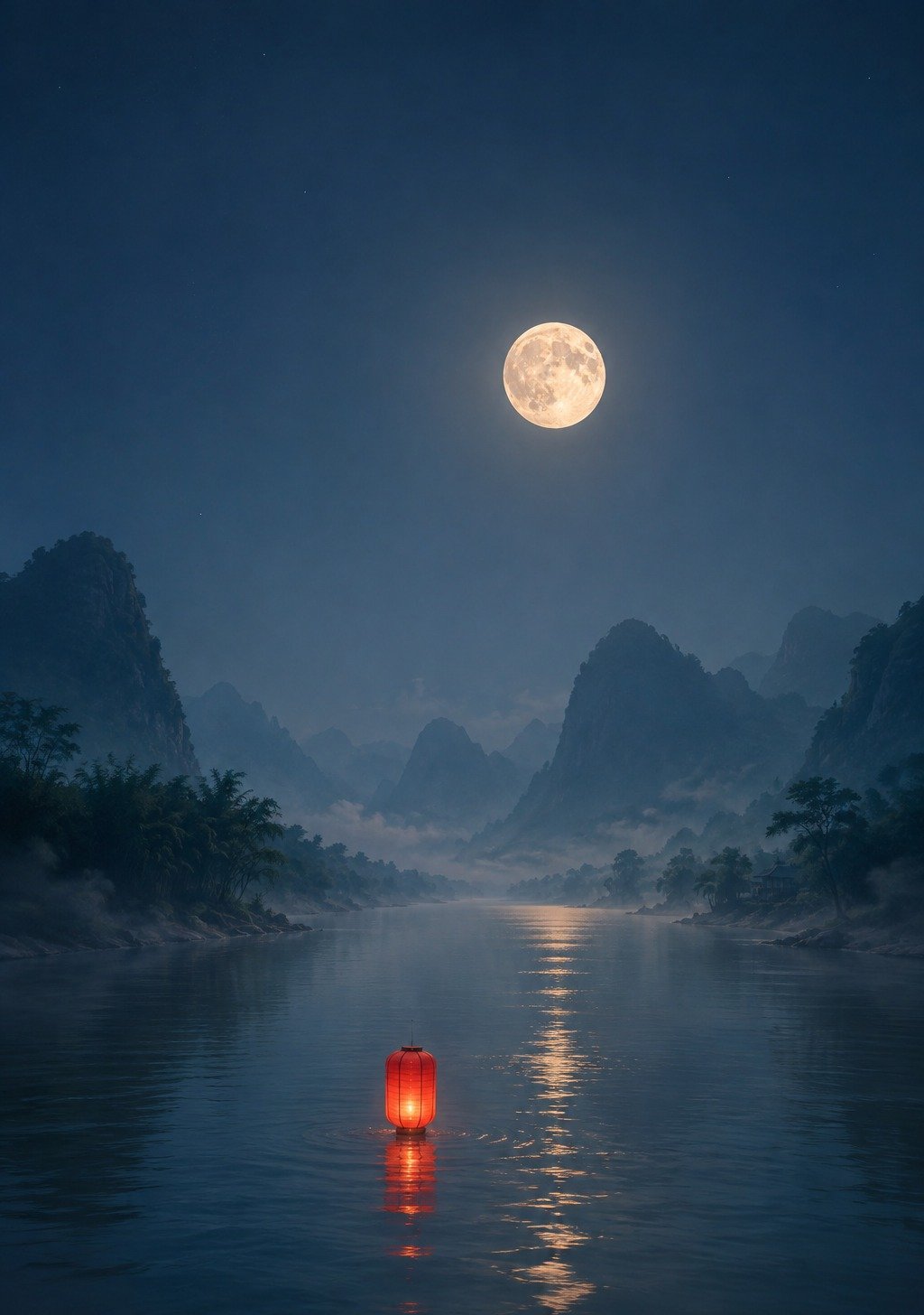 Full Moon Over Chinese Courtyard with Mooncakes and Family Gathered – Mid-Autumn Wish Wallpaper