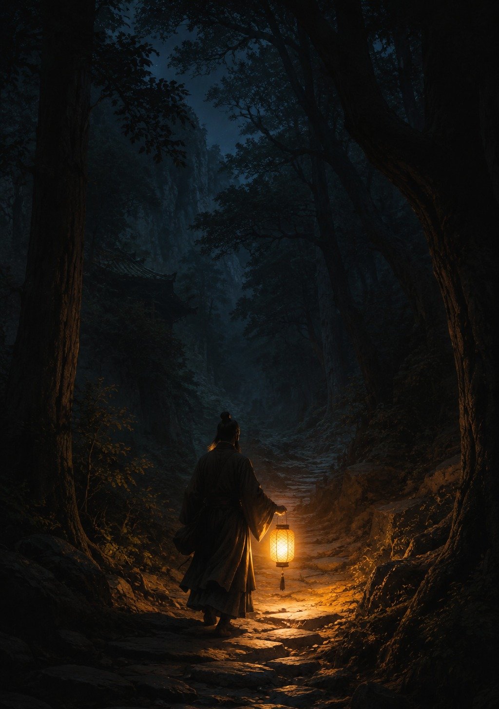 Chinese Traveler on Mountain Path with Clear Sky Ahead – Direction Hope Wallpaper